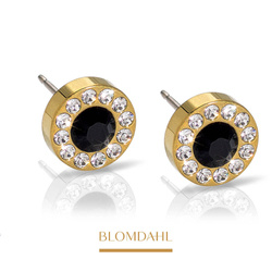 Brilliance Halo Crystal/ Black 8 mm earrings SFJ gold medical titanium