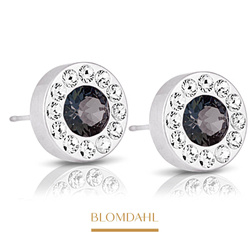 Brilliance Halo Crystal/ Black Diamond 8 mm SFJ silver titanium medical earrings