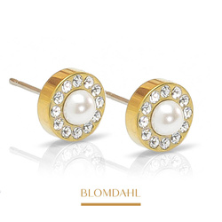 Brilliance Halo Pearl White 6 mm SFJ gold titanium medical earrings