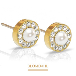 Brilliance Halo Pearl White 8 mm earrings SFJ gold medical titanium