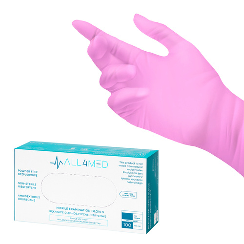 All4med disposable nitrile diagnostic gloves pink xs 10 x100pcs