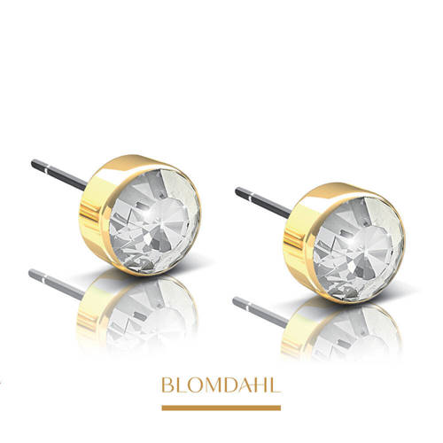 Bezel Crystal 4 mm SFJ gold titanium medical earrings