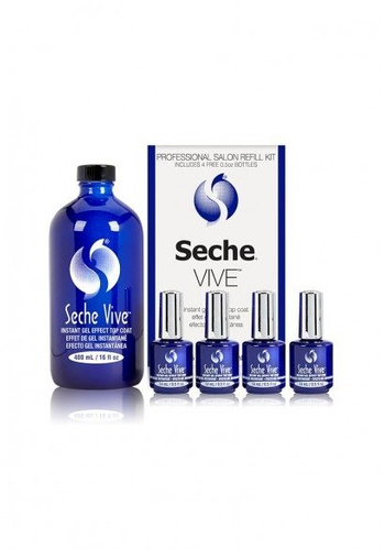 Seche Vive Top Coat 480ml + 4x14ml dopełnienie,  top coat do zwykłego lakieru - efekt paznokci żelowych