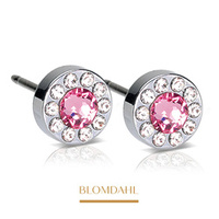 Brilliance Halo Crystal/ Light Rose 6 mm SFJ silver titanium medical earrings