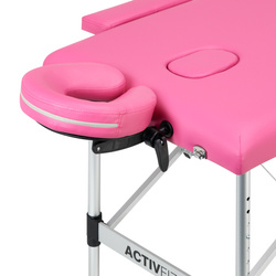 Folding massage table aluminum comfort activ fizjo 2 segment pink