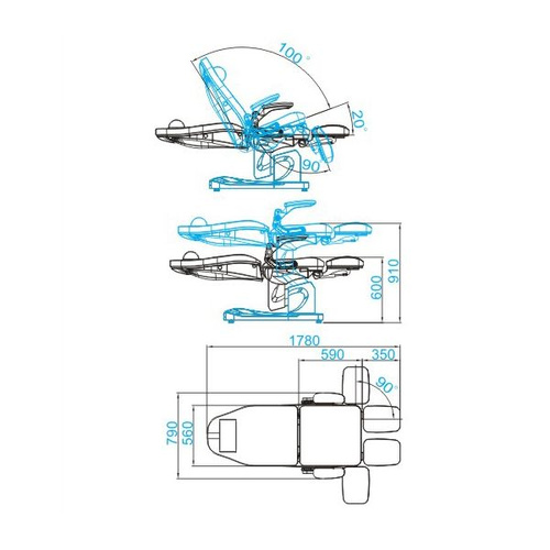 Podiatry chair electr. azzurro 709a 3 siln. gray