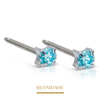 Tiffany Cz Aquamarine 3 mm earrings SFJ silver medical titanium