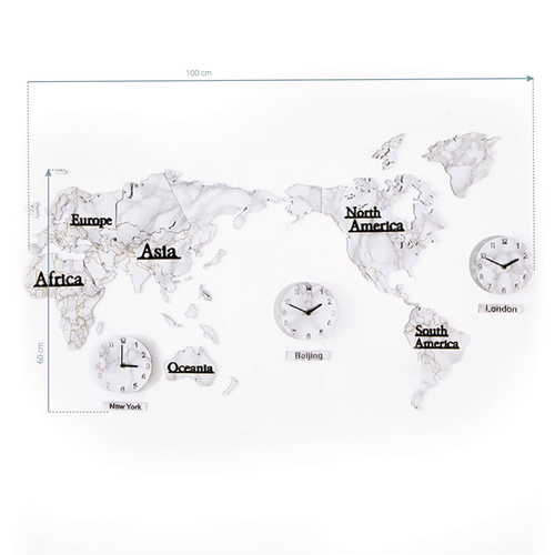 Zegar dekoracja mapa świata - strefy czasowe