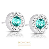 Kolczyki hipoalergiczne Brilliance Halo Crystal/ Turquoise 8 mm SFJ srebrny tytan medyczny