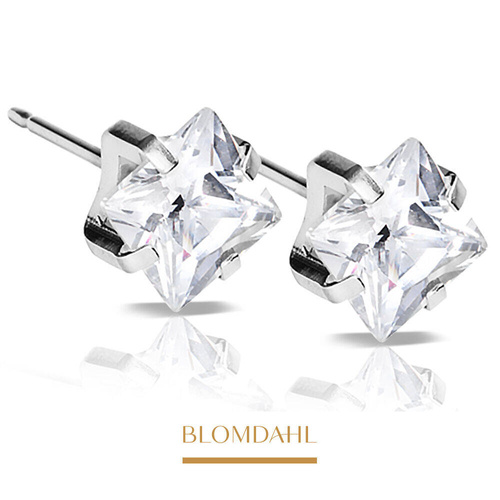 Tiffany Edge CZ White 7 mm SFJ hypoallergenic earrings silver medical titanium