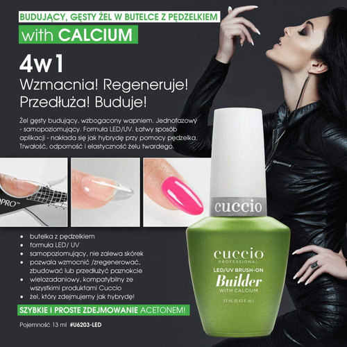 Cuccio single-phase builder gel with calcium in a 4-in-1 brush bottle 13ml