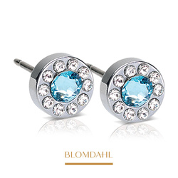 Kolczyki hipoalergiczne hipoalergiczne Brilliance Halo Crystal/ Aquamarine 6 mm SFJ srebrny tytan medyczny