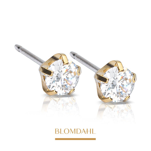 Tiffany hypoallergenic earrings Precious CZ White 5 mm SFJ gold medical titanium