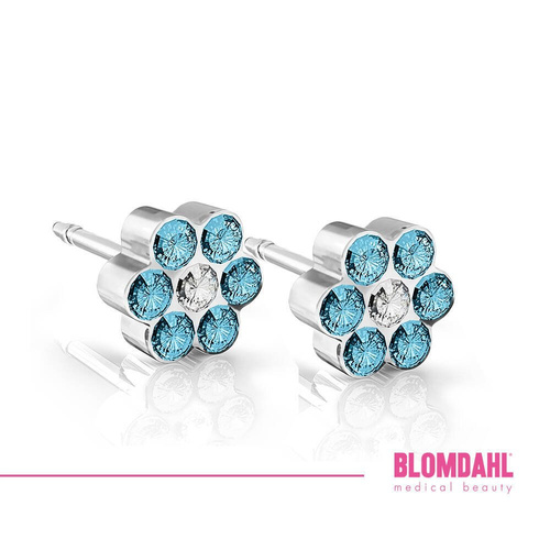 Kolczyki hipoalergiczne Daisy Aquamarine/ Crystal 5 mm SFJ plastik medyczny