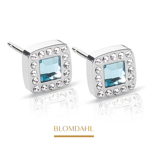 Kolczyki hipoalergiczne Brilliance Cushion Crystal/Aquamarine 8 mm SFJ srebrny tytan medyczny