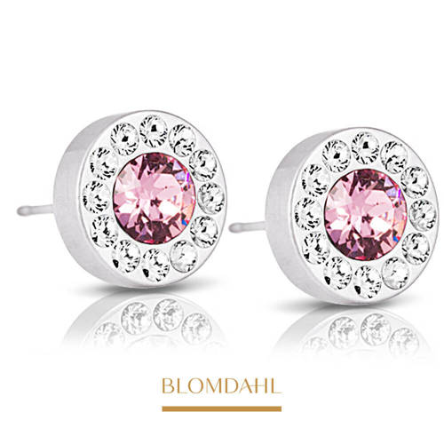 Kolczyki hipoalergiczne Brilliance Halo Crystal/ Light Rose 8 mm SFJ srebrny tytan medyczny