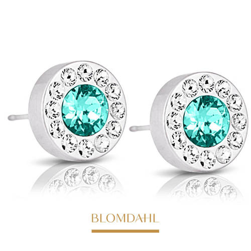 Kolczyki hipoalergiczne Brilliance Halo Crystal/ Turquoise 8 mm SFJ srebrny tytan medyczny